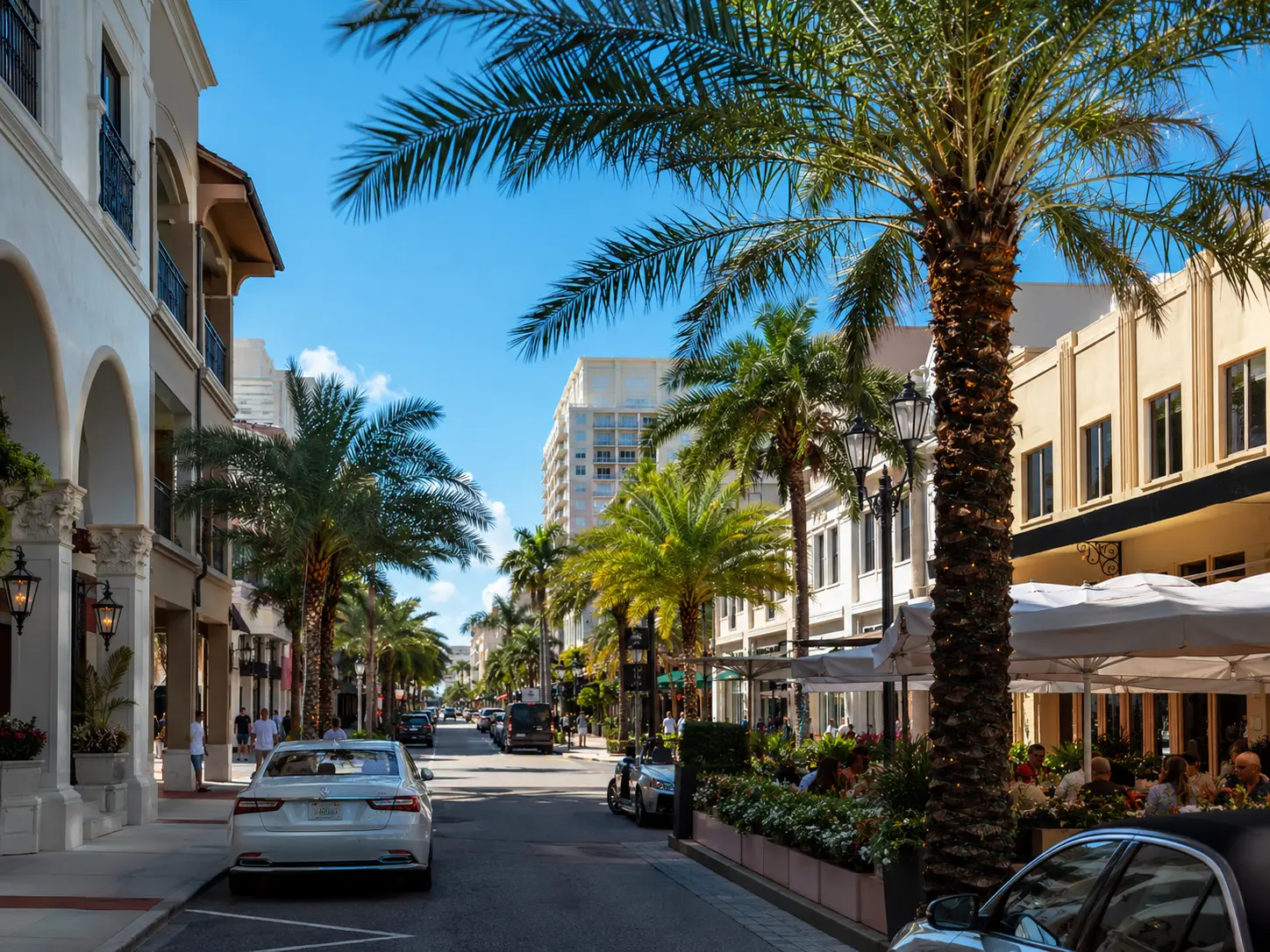 Downtown West Palm Beach — palm-lined streets